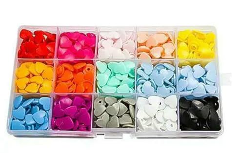 Buntes Harz T5 Druckknöpfe Set Verschluss Druckknopfzange für DIY handgefertigte Babykleidung Lätzchen Druckknopf Maschinennähwerkzeug-150 Herzen (ohne Werkzeug) von YOGAES