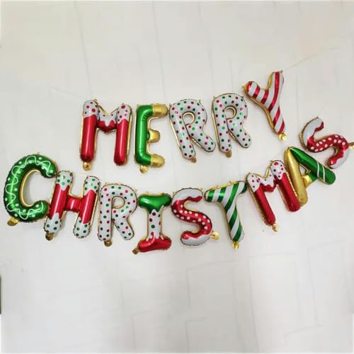 Frohe Weihnachten Dekorationen Süßigkeiten Hirsch Weihnachtsmann Elch Folienballons DIY Weihnachten Zuhause Neujahr 2024 Partyzubehör-14 Stück 16 Zoll Buchstaben_a-wie abgebildet von YOGAES