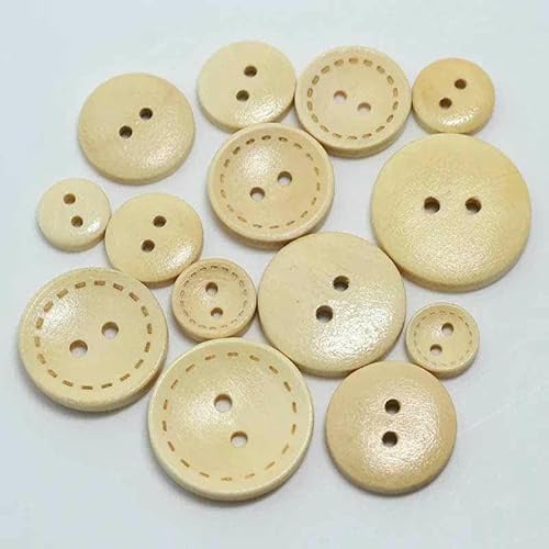 Holzknöpfe zum Nähen, Scrapbooking, rund, natürlich, zwei Löcher, Kreismuster, 15/20/25 mm Durchmesser, 50 Stück, Costura Botones Decorate-25 mm von YOGAES
