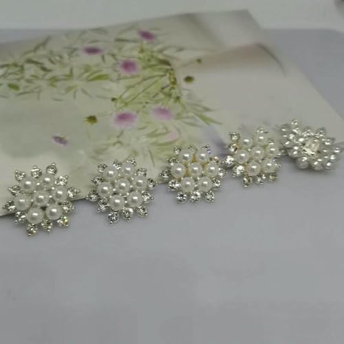 Luxuriöse silberne Perlen-Modedekorknöpfe aus Kleidung, Blumen, rund, quadratisch, Strassknopf zum Nähen von Damenkleidern, 6019, 24,0 mm von YOGAES