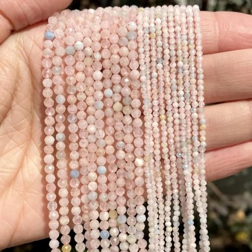 Natürlicher facettierter Morganit-Edelstein, runde, lose Abstandsperle zur Schmuckherstellung, Zubehör, Armband, handgefertigt, 2 3 4,0 mm, Morganite, 2 mm (ca. 170 Stück) von YOGAES