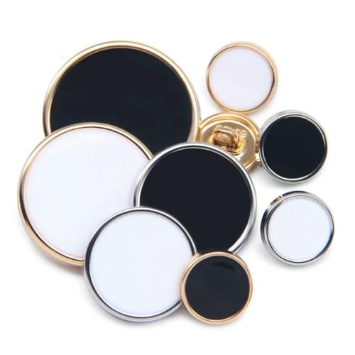 Neue 10 Stück goldene silberne Metall-Schwarz-Weiß-Nähknöpfe für Damen und Herren, Kleidung, Dekor, Hemd, Pullover, Mantel, Anzug, Zubehör, DIY-Silberweiß 70100-23,0 mm Neue 10 Stück goldene silberne Metall-Schwarz-Weiß-Nähknöpfe für Damen und Herren, Kleidung, Dekor, Hemd, Pullover, Mantel, Anzug, Zubehör, DIY-Silberweiß 70100-23,0 mm von YOGAES