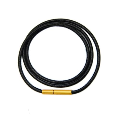 Schwarze Lederkette für Damen und Herren, handgefertigt, gewachstes Flechtseil, Edelstahlverschluss, Halskette, Anhänger, Kette, Schmuck, Gold/Schwarz, 2 mm, 45 cm Schwarze Lederkette für Damen und Herren, handgefertigt, gewachstes Flechtseil, Edelstahlverschluss, Halskette, Anhänger, Kette, Schmuck, Gold/Schwarz, 2 mm, 45 cm von YOGAES