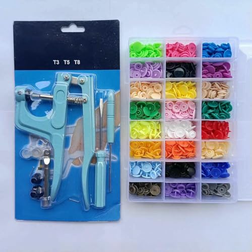 T5 Harz-Druckknopf-Set, Druckknöpfe, U-Form, Verschluss, Druckknopfzange, Set, Druckknöpfe, Stoffknöpfe, DIY-Nähmaschine, Bastelwerkzeug, blaue Zange, 360er-Set, B-T5 von YOGAES