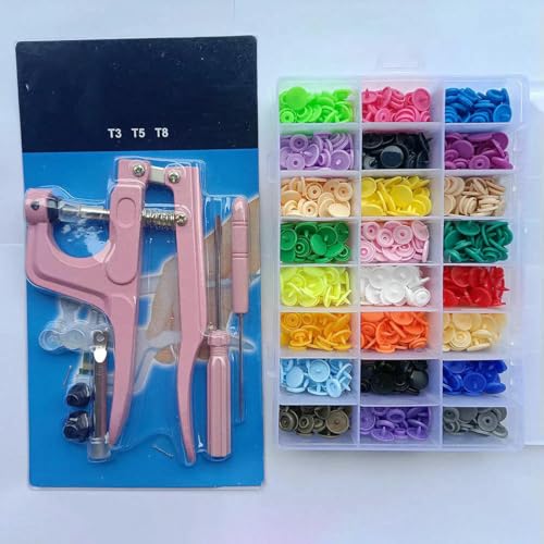 T5 Harz-Druckknopf-Set, Druckknöpfe, U-Form, Verschluss, Druckknopfzange, Set, Druckknöpfe, Stoffknöpfe, DIY-Nähmaschine, Bastelwerkzeug, rosa Zange, 240 Stück, B-T5 von YOGAES