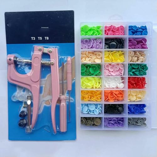T5 Harz-Druckknopf-Set, Druckknöpfe, U-Form, Verschluss, Druckknopfzange, Set, Druckknöpfe, Stoffknöpfe, DIY-Nähmaschine, Bastelwerkzeug, rosa Zange, 360er-Set, B-T5 von YOGAES