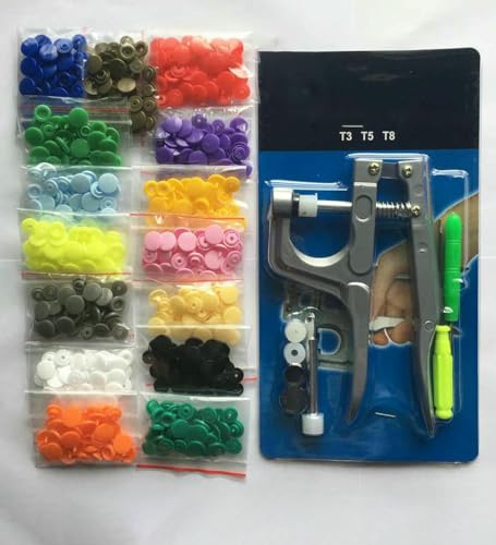 T5 Harz-Druckknopf-Set, Druckknöpfe, U-förmiger Verschluss, Druckknopfzange, Set, Druckknöpfe, Stoffknöpfe, DIY-Nähmaschine, Bastelwerkzeug, Zange und 150er-Set-Mix, T5 von YOGAES