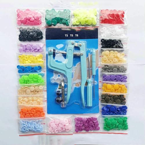 T5 Harz-Druckknopf-Set, Druckknöpfe, U-förmiger Verschluss, Druckknopfzange, Set, Druckknöpfe, Stoffknöpfe, DIY-Nähmaschine, Bastelwerkzeug, blaue Zange, 240 Stück, T5 von YOGAES