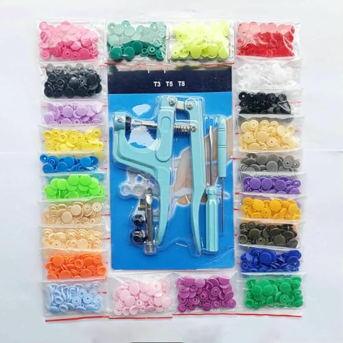 T5 Harz-Druckknopf-Set, Druckknöpfe, U-förmiger Verschluss, Druckknopfzange, Set, Druckknöpfe, Stoffknöpfe, DIY-Nähmaschine, Bastelwerkzeug, blaue Zange, 360-Grad-Mix, T5 von YOGAES