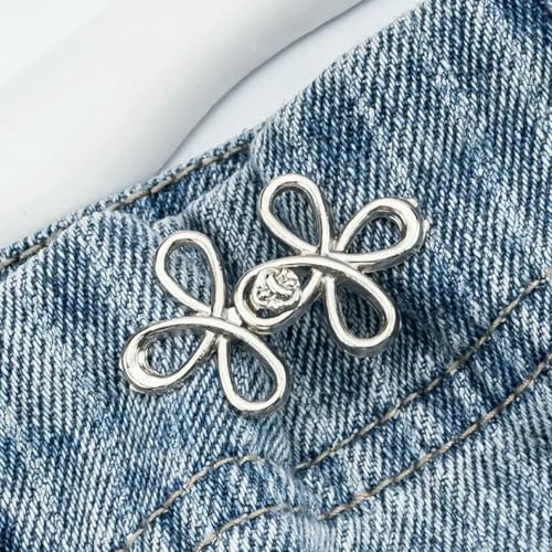 Taillenknopfverschluss, verstellbare Jeansknöpfe aus Metall – Spanner für weite Jeans, sofort nähfrei für Jeanshosen – Silber – 2 Stück von YOGAES