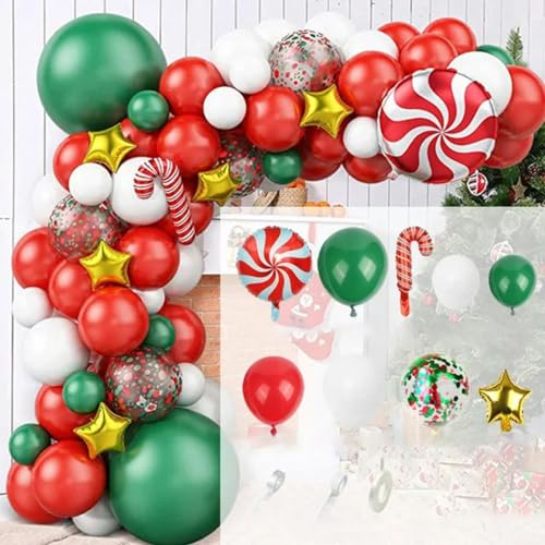 Weihnachtsballon-Set, Heiligabend, Krücken, Süßigkeiten, Aluminiumfolie, Ballondekoration, Neujahr, Party, Urlaub, Weihnachtsbaumbogen, 85 Stück, Sonstiges von YOGAES