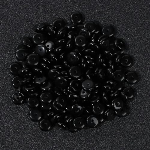 x 6 mm Natursteinperle, runde Scheibe, flache lose Abstandsperle, Großhandel, Achate, Jaspis, Perle zur Schmuckherstellung, DIY-Zubehör, Obsidian, 80 Stück von YOGAES