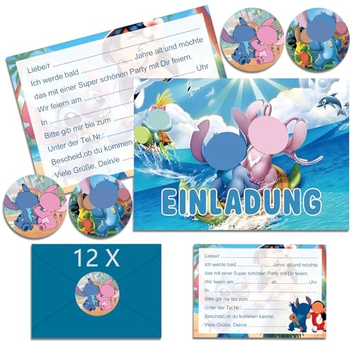 YOGARTH 12x Einladungskarten Kindergeburtstag mit Umschlag Deutsch, Cartoon Einladungskarten Geburtstag Set, Geburtstagseinladungen Kinder für Themed Party (A6) (B) von YOGARTH