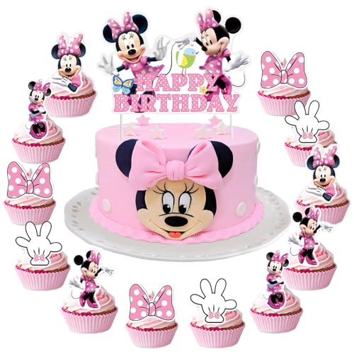 YOGARTH 25 Stück Min-ni Mous Tortendeko Mädchen, Min-ni Maus Kuchen Deko Kindergeburtstag, Cake Topper Set, Happy Birthday Topper für Mädchen Geburtstag Party Kuchen Dekoration Supplies (D) von YOGARTH