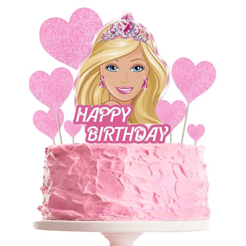 YOGARTH 9 Stück Barbi Tortendeko Mädchen, Barbi Kuchen Deko Geburtstag, Cake Topper Set, Happy Birthday Topper für Mädchen Geburtstag Party Kuchen Dekoration Supplies (A) von YOGARTH