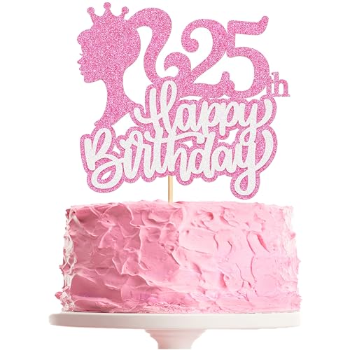 YOGARTH Barbi Tortendeko Geburtstag 25 Jahre Frau, Bar-bi Cake Topper Geburtstag 25 Jahre, Kuchen Deko Set, Happy Birthday Topper für Frau Geburtstag Kuchen Dekoration (25) von YOGARTH