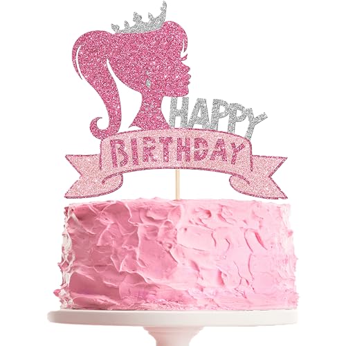 YOGARTH Barbi Tortendeko Mädchen, Barbi Kuchen Deko Geburtstag, Cake Topper Set, Happy Birthday Topper für Mädchen Geburtstag Party Kuchen Dekoration Supplies (C) von YOGARTH