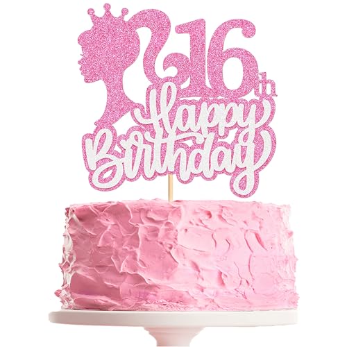 YOGARTH Barbi Tortendeko Geburtstag 16 Jahre Mädchen, Bar-bi Cake Topper Geburtstag 16 Jahre, Kuchen Deko Set, Happy Birthday Topper für Mädchen Geburtstag Kuchen Dekoration (16) von YOGARTH