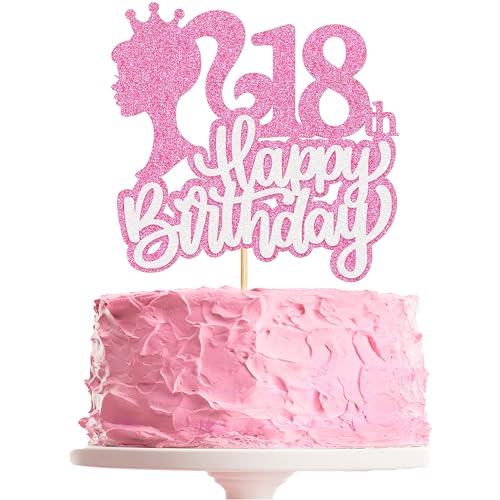 YOGARTH Barbi Tortendeko Geburtstag 18 Jahre Mädchen Frauen, Bar-bi Cake Topper Geburtstag 18 Jahre, Kuchen Deko Set, Happy Birthday Topper für Mädchen Geburtstag Kuchen Dekoration (18) von YOGARTH