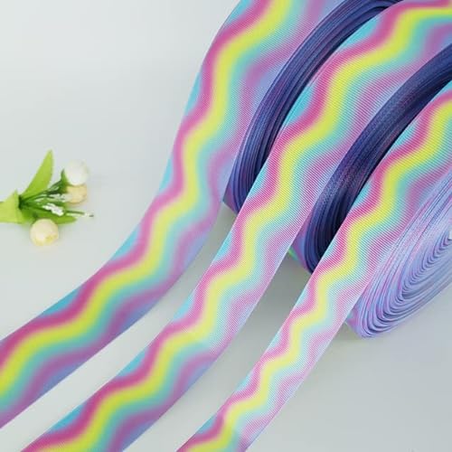 DIY 5 Yards 25 mm 38 mm 50 mm Regenbogen-Farbabstufung bedrucktes Ripsband Haarschleife Party Nähen Glitter Craft von YOGAY