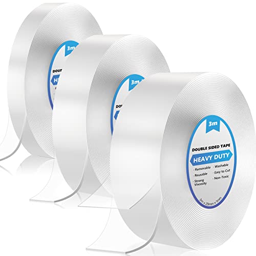 9 Meters Doppelseitiges Klebeband Extra Stark, 3 Rollen Dünn Klebeband Doppelseitig, Waschbares Spurlos Transparent Double Sided Tape für Teppich, Foto Wand, Küche, Zuhause, Auto oder Outdoor von Muchuu