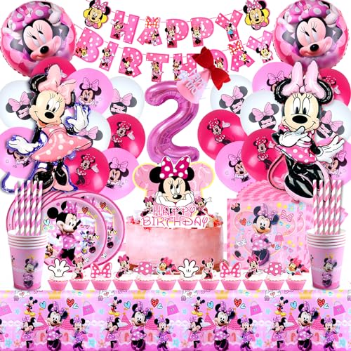 104 Stück Geburtstag Deko Minnie Mädchen 2 Jahre, Minnie Luftballons 2 Geburtstag, Minnie Geburtstag Party Geschirr, Folienballon Minnie 2, Minnie Servietten 2 Geburtstag, Minnie 2. Geburtstag von YOILIK