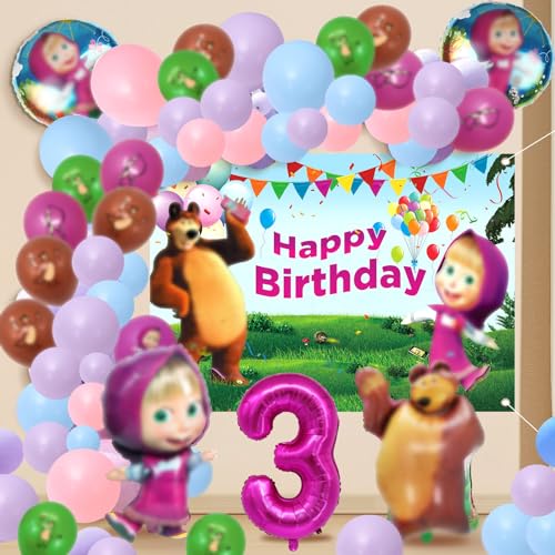 59 Stück Geburtstag Deko 3 Jahre, Luftballon 3 Jahre, Geburtstag Hintergrund, Folienballon, für 3 Jahre Mädchen Junge Kinder Party Deko von YOILIK