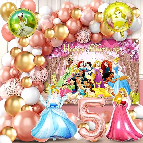 71 Stück Geburtstag Deko 5 Jahre Mädchen Prinzessin, Prinzessin Luftballons Geburtstag 5, Girlande Prinzessin Geburtstag, Prinzessin Hintergrund, Happy Birthday Deko Set 5 Jahre Prinzessin von YOILIK