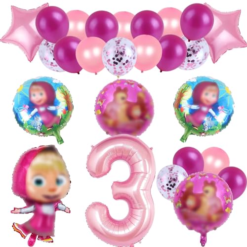 mascha Geburtstag Deko 3 jahre, 26 Stück mascha 3 jahre Luftballons, mascha Set Folienballon 3 jahre, mascha Luftballon 3 jahre, für Geburtstag für Kinder deko 3 jahre von YOILIK