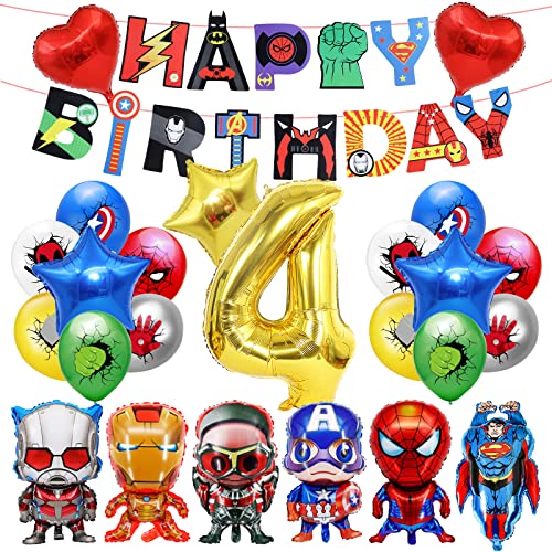 Avengers Geburtstag Party Dekoration 4 jahre, 25 Stück Avengers Luftballons 4 jahre, Superhelden Party-Dekoration Folienballon 4 jahre, Avengers Geburtstagsdeko 4 jahre Liefert Happy Birthday Banner von YOILIK