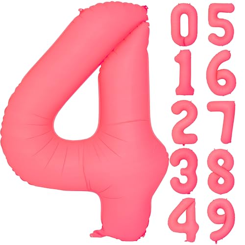 101.6 cm rote Geburtstagsballons Zahl 4 fluoreszierende rote Helium-Folienballon für Jungen Mädchen Geburtstag Hochzeit Babyparty fluoreszierende Party-Dekorationen Supplies 4 von YOIOZAIZAI