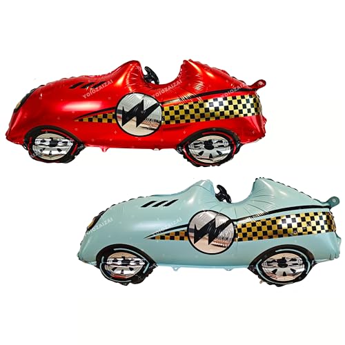 2 Stück selbststehender Rennwagen-Reifen-Folienballon, rot und blau, Auto-Ballon für Geburtstag, Jungen, Renn-Motto-Party, Babyparty, Dekorationen, Zubehör 2 Stück selbststehender Rennwagen-Reifen-Folienballon, rot und blau, Auto-Ballon für Geburtstag, Jungen, Renn-Motto-Party, Babyparty, Dekorationen, Zubehör von YOIOZAIZAI