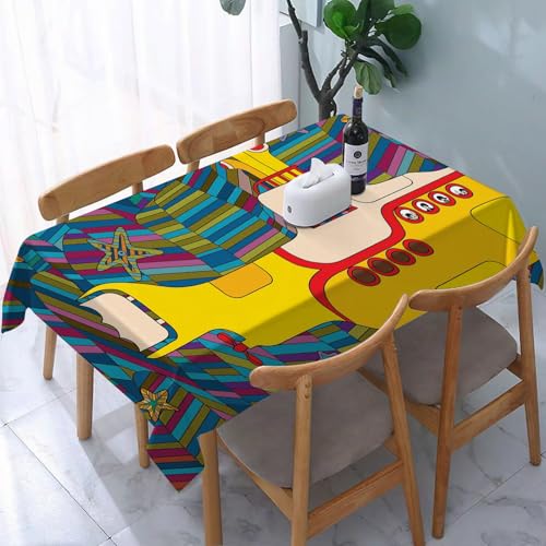 YOIUE Tischdecke Abwaschbar Rechteckig,137x183cm,Polyester Tischtuch Tafeldecke Ornamente Schmutzabweisend Pflegeleicht,Gelbes U-Boot der Beatles-Rockband-Illustration von YOIUE