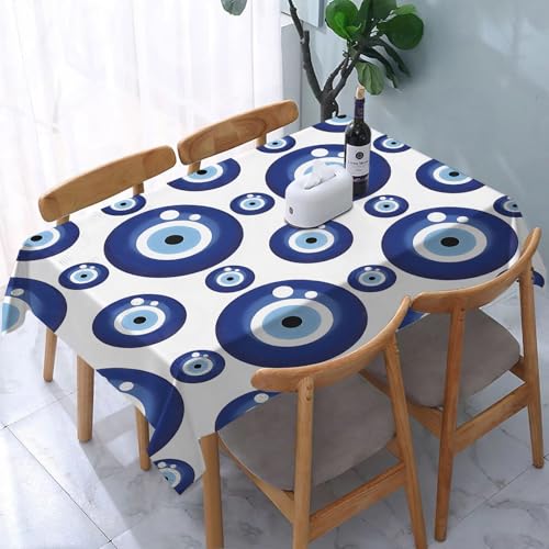 YOIUE Tischdecke Abwaschbar Rechteckig,137x183cm,Polyester Tischtuch Tafeldecke Ornamente Schmutzabweisend Pflegeleicht,Glückliches blaues Glasmuster. griechische Augen Nahtloser Hintergrund von YOIUE