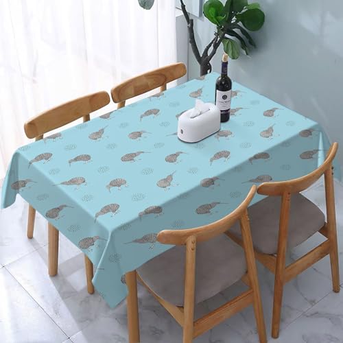 YOIUE Tischdecke Abwaschbar Rechteckig,137x183cm,Polyester Tischtuch Tafeldecke Ornamente Schmutzabweisend Pflegeleicht,Graublau, Kiwi-Vögel, Einheimische neuseeländische Tiere, Doodle S von YOIUE