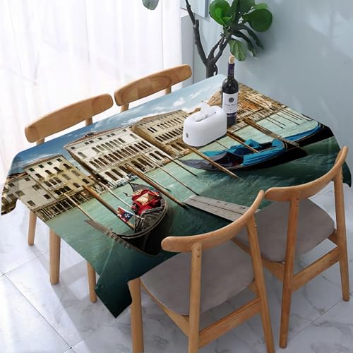 YOIUE Tischdecke Abwaschbar Rechteckig,137x183cm,Polyester Tischtuch Tafeldecke Ornamente Schmutzabweisend Pflegeleicht,Italienischer Fotodruck, venezianische Gondeln und die Adria-Lagune Venedig von YOIUE