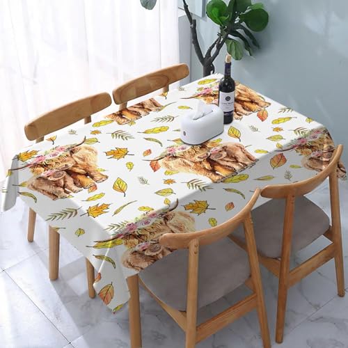 YOIUE Tischdecke Abwaschbar Rechteckig,137x183cm,Polyester Tischtuch Tafeldecke Ornamente Schmutzabweisend Pflegeleicht,Kuh und Kalb mit Blume, Hochlandrind, Färse von YOIUE