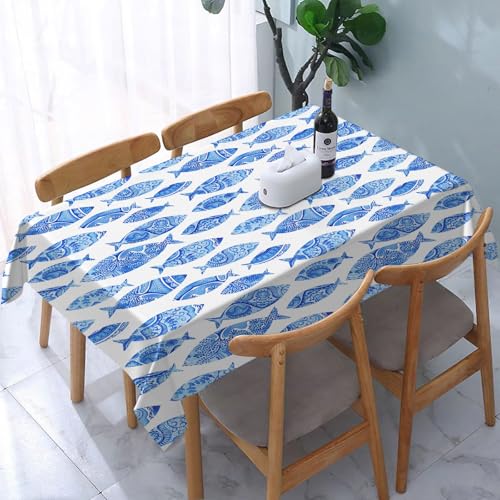 YOIUE Tischdecke Abwaschbar Rechteckig,137x183cm,Polyester Tischtuch Tafeldecke Ornamente Schmutzabweisend Pflegeleicht,LUE, Figuren von Meeresfischen mit Meereskunstwerken im gezeichneten Stil von YOIUE