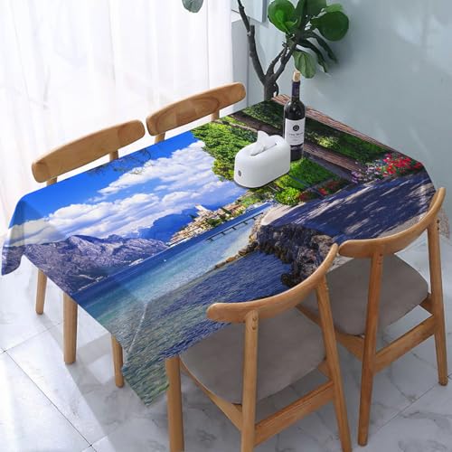 YOIUE Tischdecke Abwaschbar Rechteckig,137x183cm,Polyester Tischtuch Tafeldecke Ornamente Schmutzabweisend Pflegeleicht,Landschaft, malerischer Gardasee Malcesine Italien von YOIUE