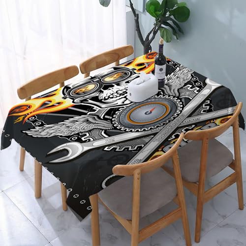 YOIUE Tischdecke Abwaschbar Rechteckig,137x183cm,Polyester Tischtuch Tafeldecke Ornamente Schmutzabweisend Pflegeleicht,Man Cave Decor, Motorrad-Club-P-Design, Totenkopf, Flammen, Flügel, individuell YOIUE Tischdecke Abwaschbar Rechteckig,137x183cm,Polyester Tischtuch Tafeldecke Ornamente Schmutzabweisend Pflegeleicht,Man Cave Decor, Motorrad-Club-P-Design, Totenkopf, Flammen, Flügel, individuell von YOIUE