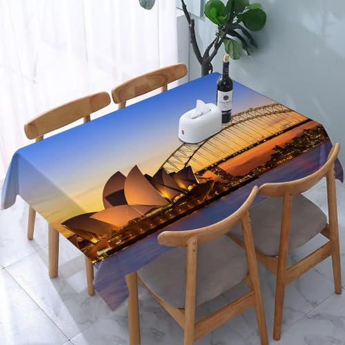 YOIUE Tischdecke Abwaschbar Rechteckig,137x183cm,Polyester Tischtuch Tafeldecke Ornamente Schmutzabweisend Pflegeleicht,Sydney Australien Opera House View Dämmerung Zeit am Abend Sydney, Australien von YOIUE