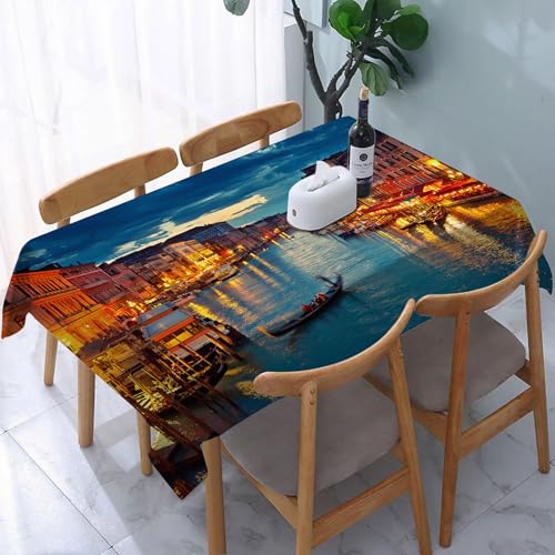 YOIUE Tischdecke Abwaschbar Rechteckig,137x183cm,Polyester Tischtuch Tafeldecke Ornamente Schmutzabweisend Pflegeleicht,Venedig Deor, Szenen vom Strand der Stadt Venedig, Nachtarchitektur Italiens, B von YOIUE
