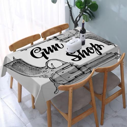 YOIUE Tischdecke Abwaschbar Rechteckig,137x183cm,Polyester Tischtuch Tafeldecke Ornamente Schmutzabweisend Pflegeleicht,Western, Moderne Westernfilme Cowboy Texas Times Sketchy Style Zwei Pistolen Pi von YOIUE