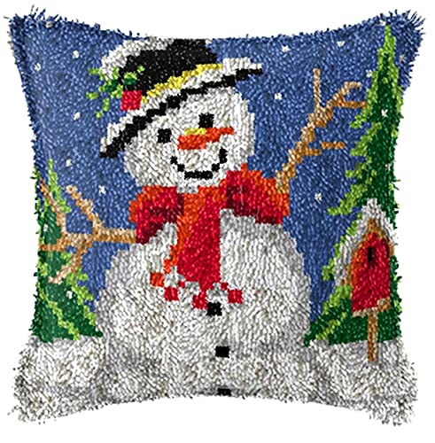 Knüpf Sets Knüpfkissen Zum Selber Knüpfen Knüpfteppiche Weihnachten Schneemann Muster Kissen Kissenbezug Kreuzstich Latch Hook Kit Handwerk Erwachsene Kinder Kunsthandwerk,43*43cm/16.9*16.9 in von YOJOLO