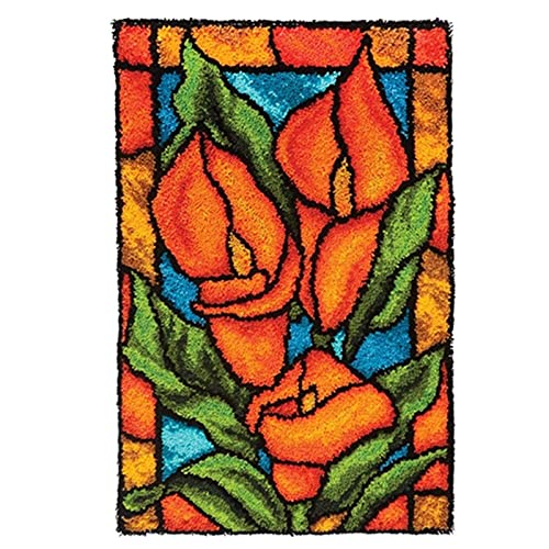 YOJOLO Knüpf Sets Knüpfteppich Erwachsene Kinder Zum Selber Kissen Blume Muster Groß Teppichherstellung Kits Latch Hook Kit Wandteppich Handwerk Handarbeiten Kunsthandwerk,52×38cm/20.5×15in von YOJOLO