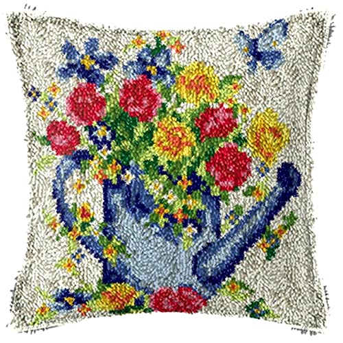 YOJOLO Knüpfkissen Zum Selber Knüpf Sets Knüpfteppiche DIY Blume Muster Kissen Kissenbezug Kreuzstich Latch Hook Kit Handwerk Handarbeiten Erwachsene Kinder Kunsthandwerk,B,43 * 43cm/16.9 * 16.9 inch von YOJOLO