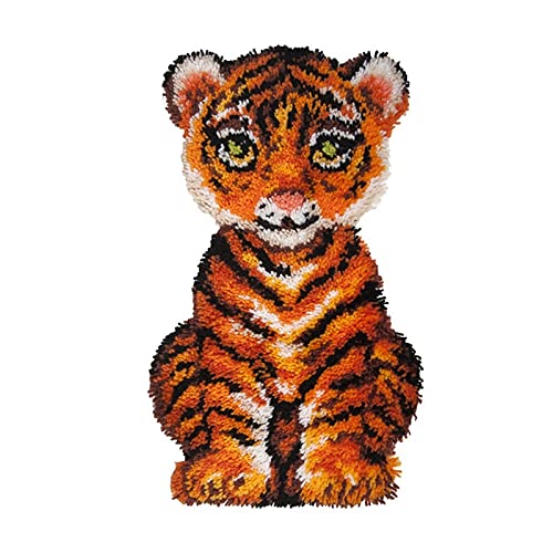 YOJOLO Knüpfteppich Zum Selber Knüpf Sets Erwachsene Kinder Tiere Muster Kissen Groß Teppichherstellung Kits Latch Hook Kit Wandteppich Handwerk Handarbeiten Kunsthandwerk,Tiger,52×38cm von YOJOLO