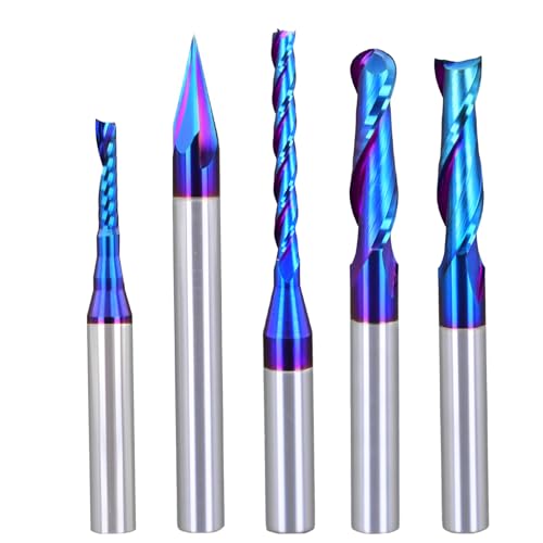 5 x CNC-Fräser-Bit-Set, 6,35 mm Schaft, Spiralfräser, Hartmetall-Schaftfräser, Mehrzweck-Fräser-Bits zum Gravieren von Schildern, Nutschlitzen und Einsteckschlitzen 5 x CNC-Fräser-Bit-Set, 6,35 mm Schaft, Spiralfräser, Hartmetall-Schaftfräser, Mehrzweck-Fräser-Bits zum Gravieren von Schildern, Nutschlitzen und Einsteckschlitzen von YOKISHUN