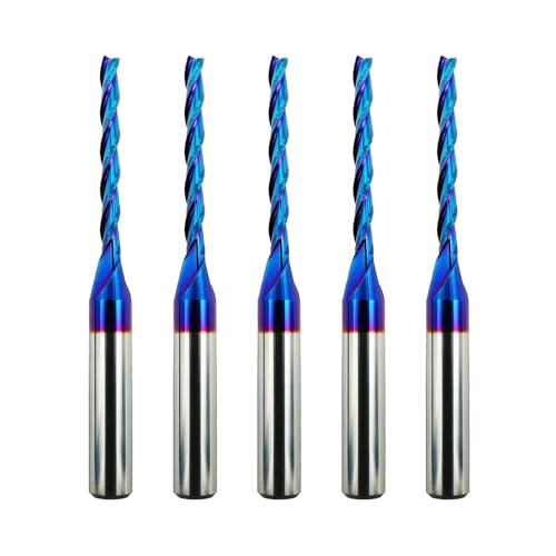 CNC-Fräser-Bits, 0,3 cm Schnittdurchmesser, 0,64 cm Schaft, extra lang, Spiralfräser, CNC-Fräser-Bits, Vollhartmetall-Schaftfräser mit NACO-Beschichtung für Holzschnittschnitzerei, Gravur, 5 Stück CNC-Fräser-Bits, 0,3 cm Schnittdurchmesser, 0,64 cm Schaft, extra lang, Spiralfräser, CNC-Fräser-Bits, Vollhartmetall-Schaftfräser mit NACO-Beschichtung für Holzschnittschnitzerei, Gravur, 5 Stück von YOKISHUN