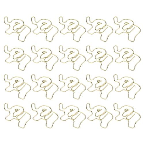YOKIVE 20 Stück Büroklammer, Büro Elefant Tierförmige Klammern mit Box, Halten Sie den Tisch ordentlich, Ideal für Büro, Kunst, Zuhause, täglichen Gebrauch (Goldfarben, 1.4 Zoll) von YOKIVE